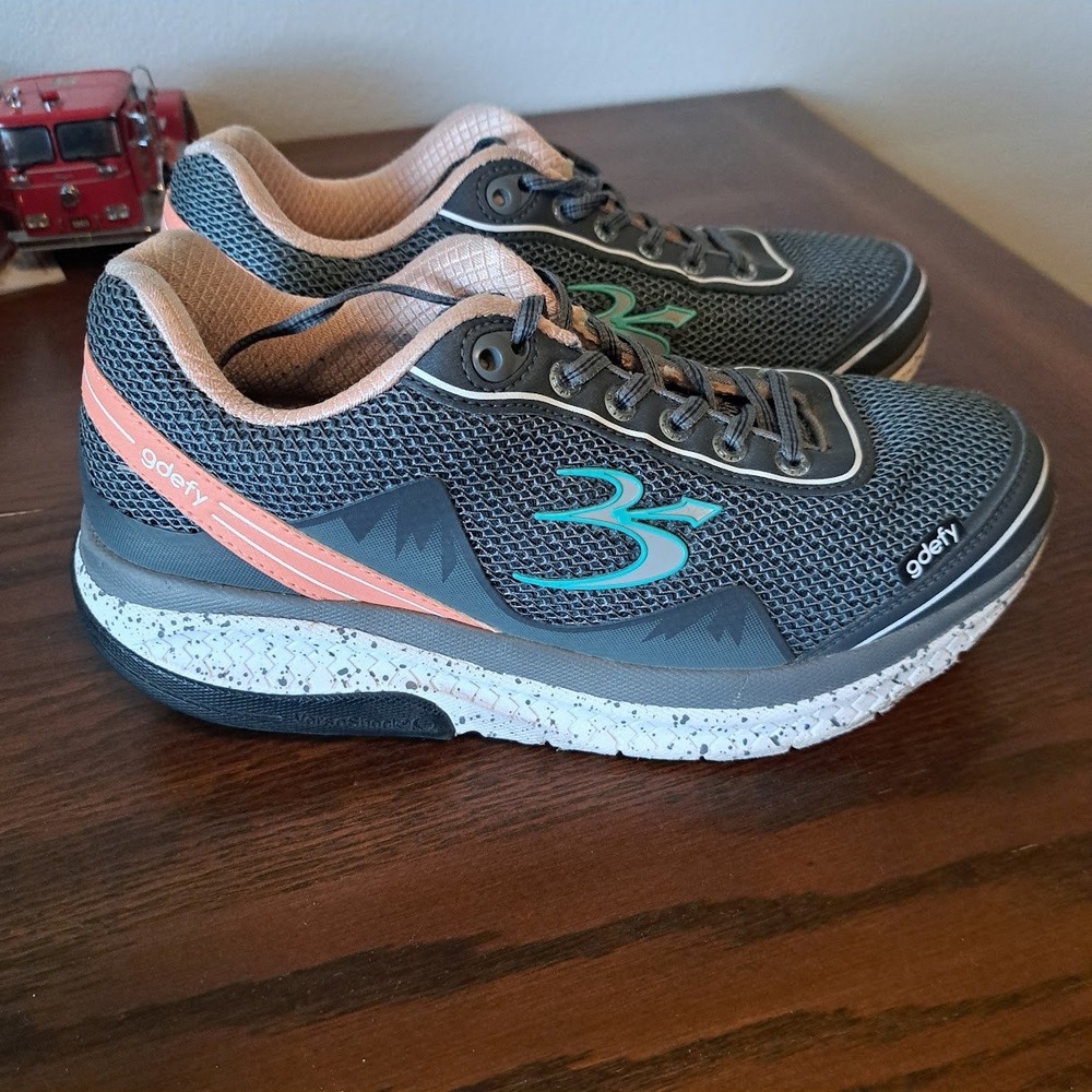 Gravity Defyer G-Defy Ion Women 9 Grey Teal Coral Walking Shoes TB9024FGP-M